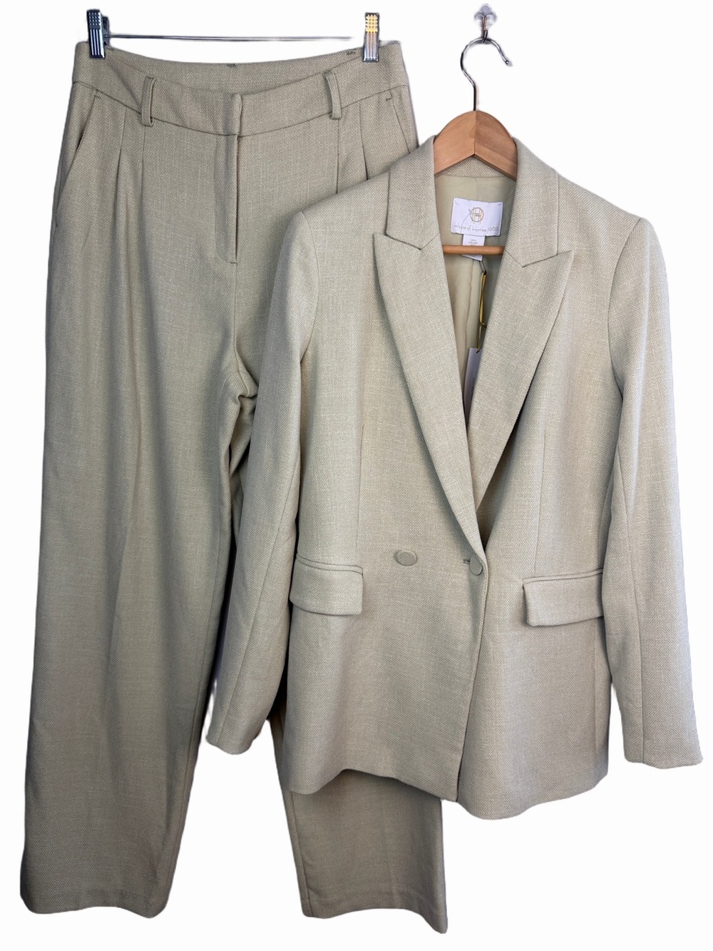 NEW House of Harlow Suit High Rise Pleated Trousers 8 Double Breasted Blazer SM